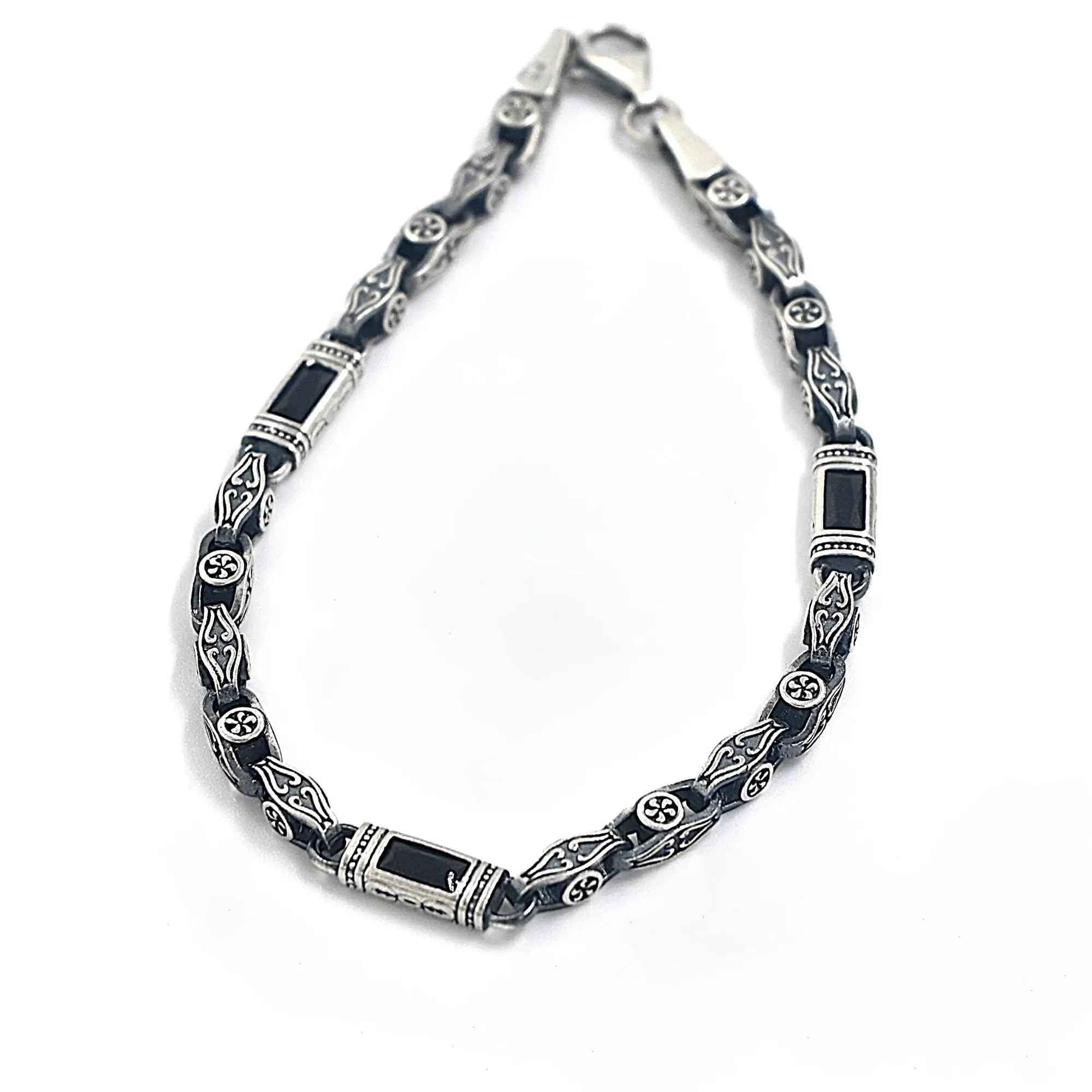 Sterling Silver Men’s Bracelet with Baguette Zircon – Celtic Chain Gift for Him