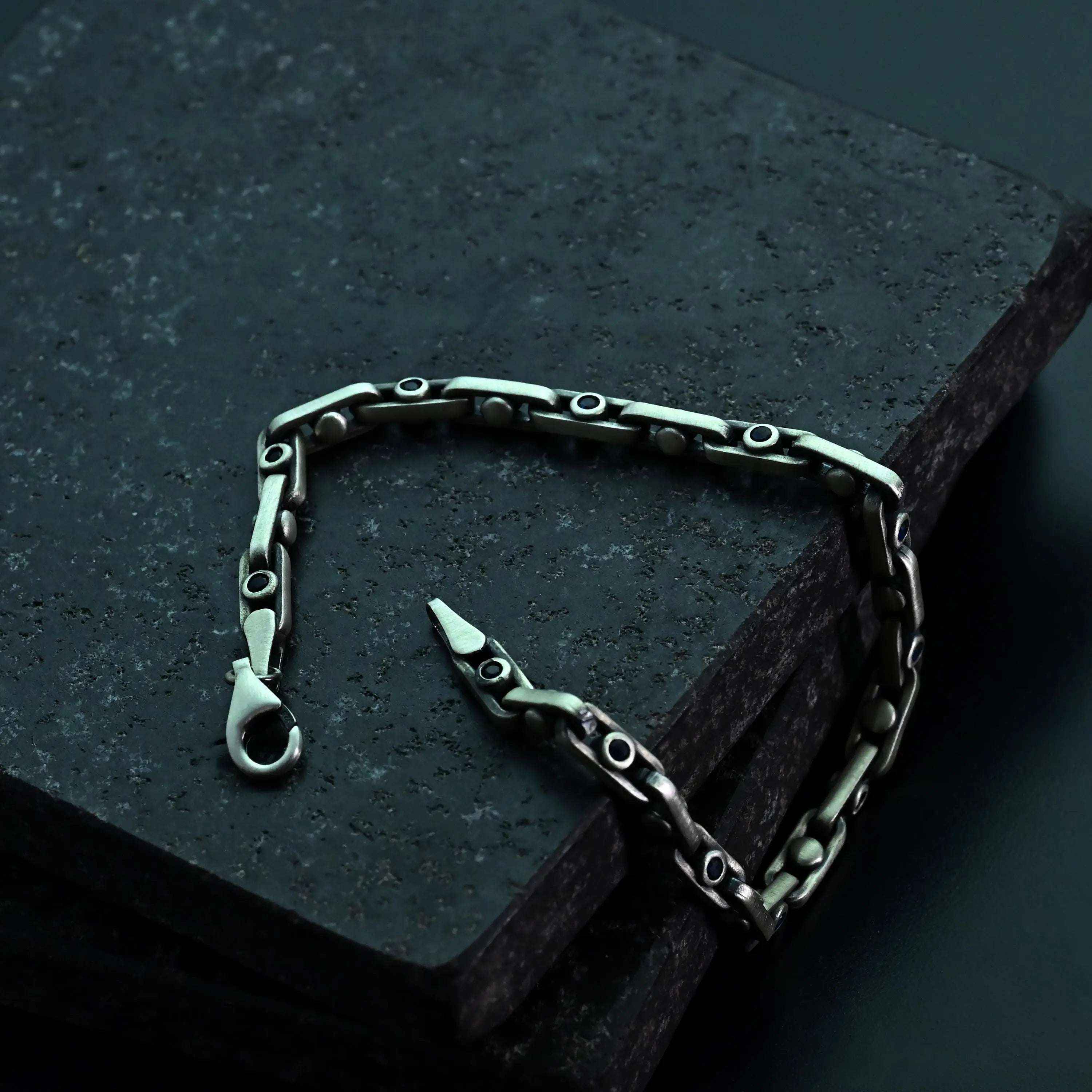 925 Sterling Silver Gemstone Chain Bracelet for Men,Minimal Gothic Men’s Jewelry Gift