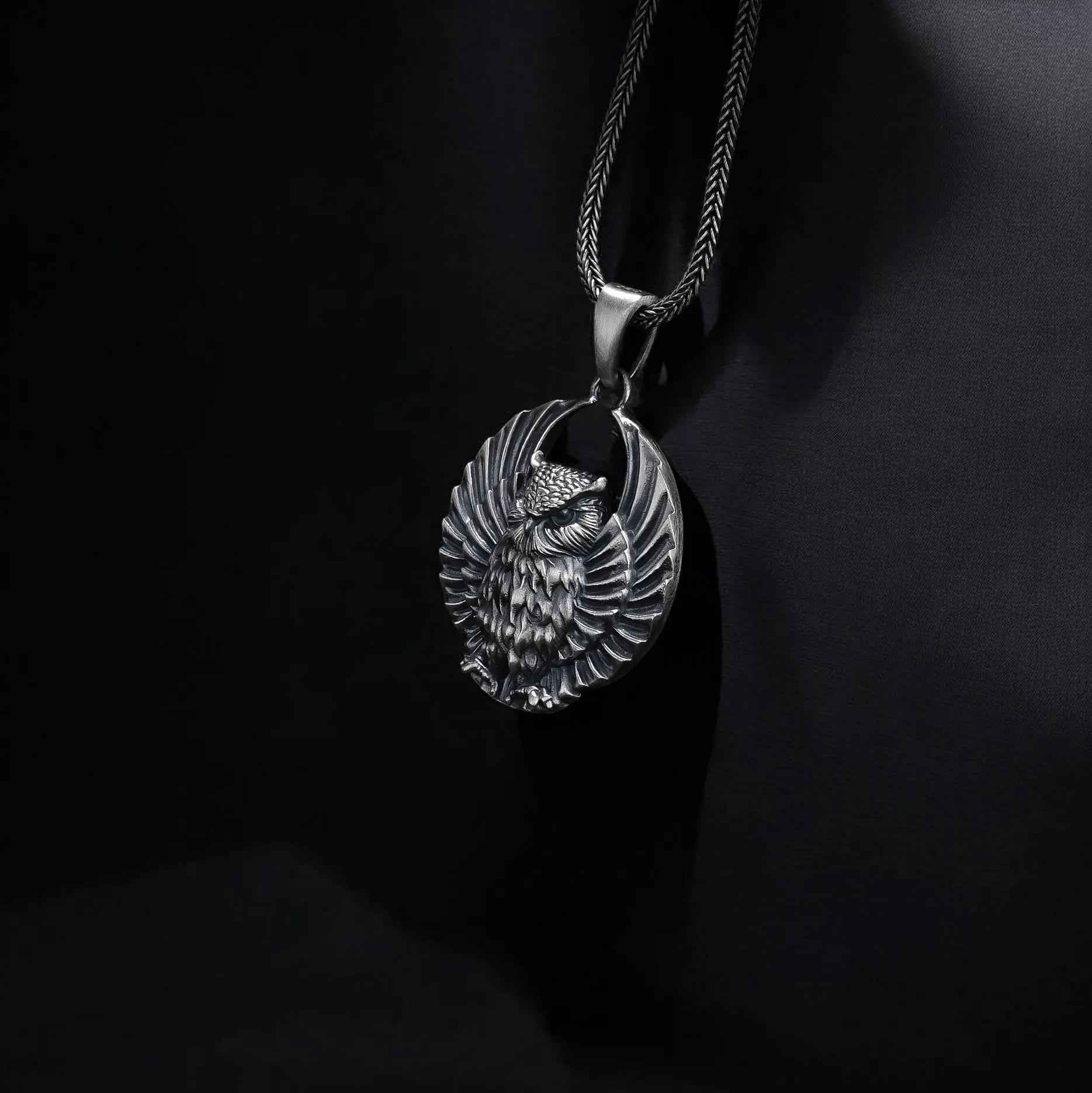 Sterling Silver Owl Pendant Necklace: Open Wings, Night Bird Jewelry