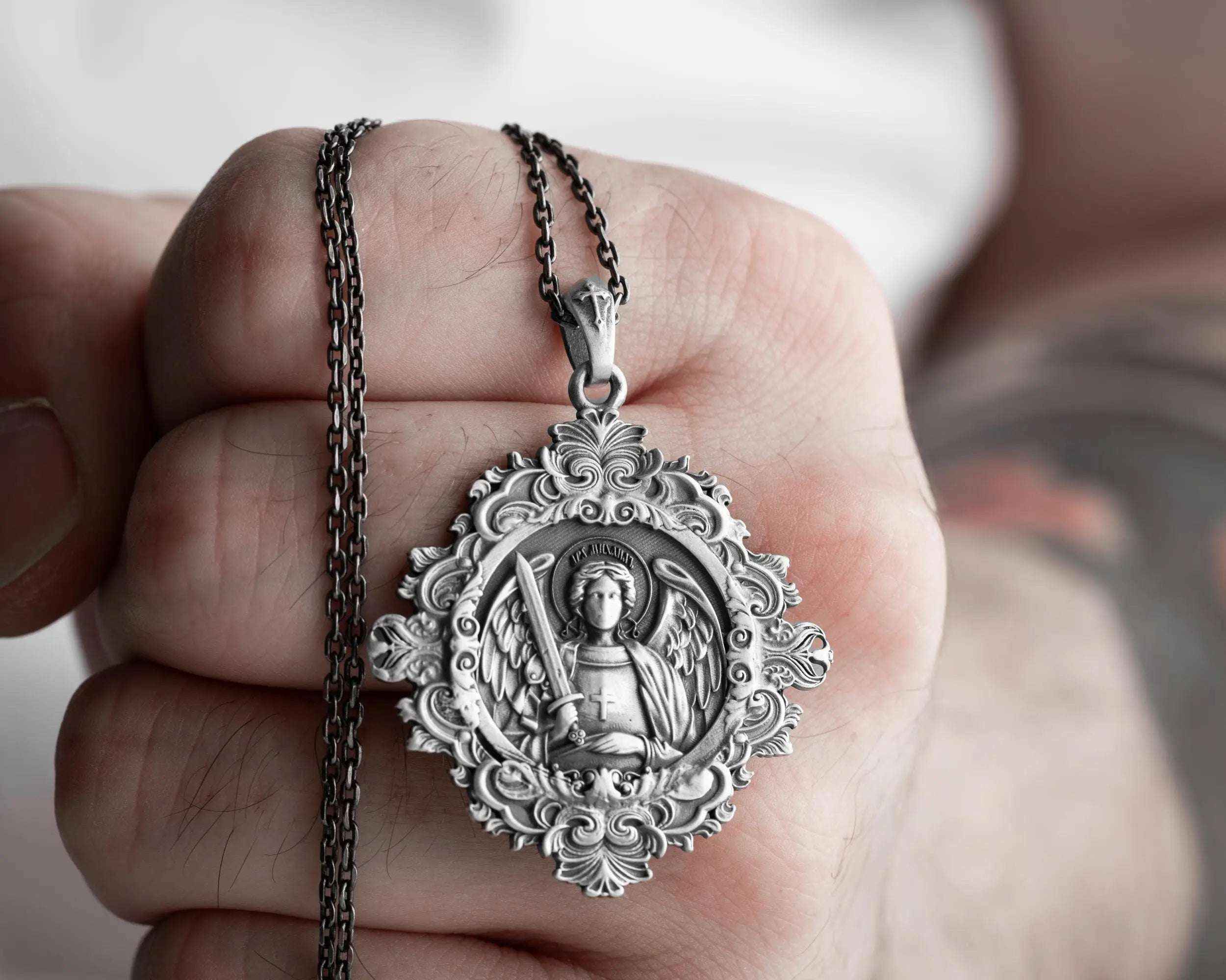 Sterling Silver Archangel Saint Michael Necklace: Guardian Angel Pendant