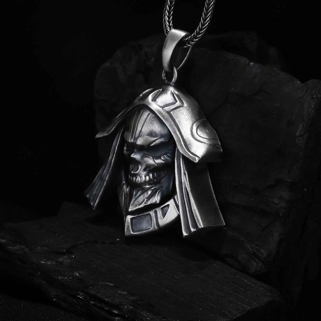 Oxidized Sterling Silver Skull Necklace - Handmade Men's Jewelry