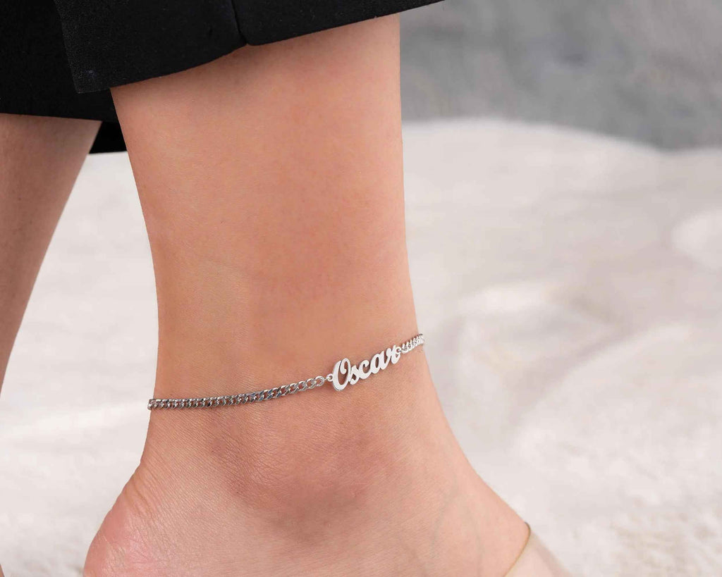 Personalized Sterling Silver Name Anklet: Custom Ankle Bracelet