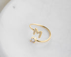 Solid Gold Initial Ring with Stone: Personalized Letter Ring   Charmora Jewelry