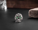 Green Zircon Skull Ring: Gothic Sterling Silver Men's Jewelry