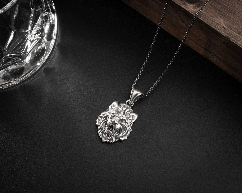 Sterling Silver Lion Head Necklace: Leo Zodiac Pendant, King of the Jungle   Charmora Jewelry