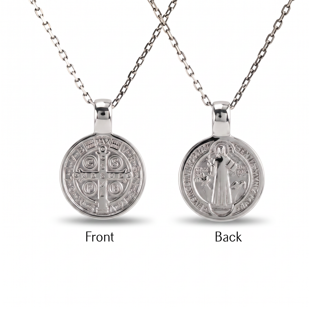 Saint Benedict Double Sided Medal Necklace  Necklace  Charmora Jewelry