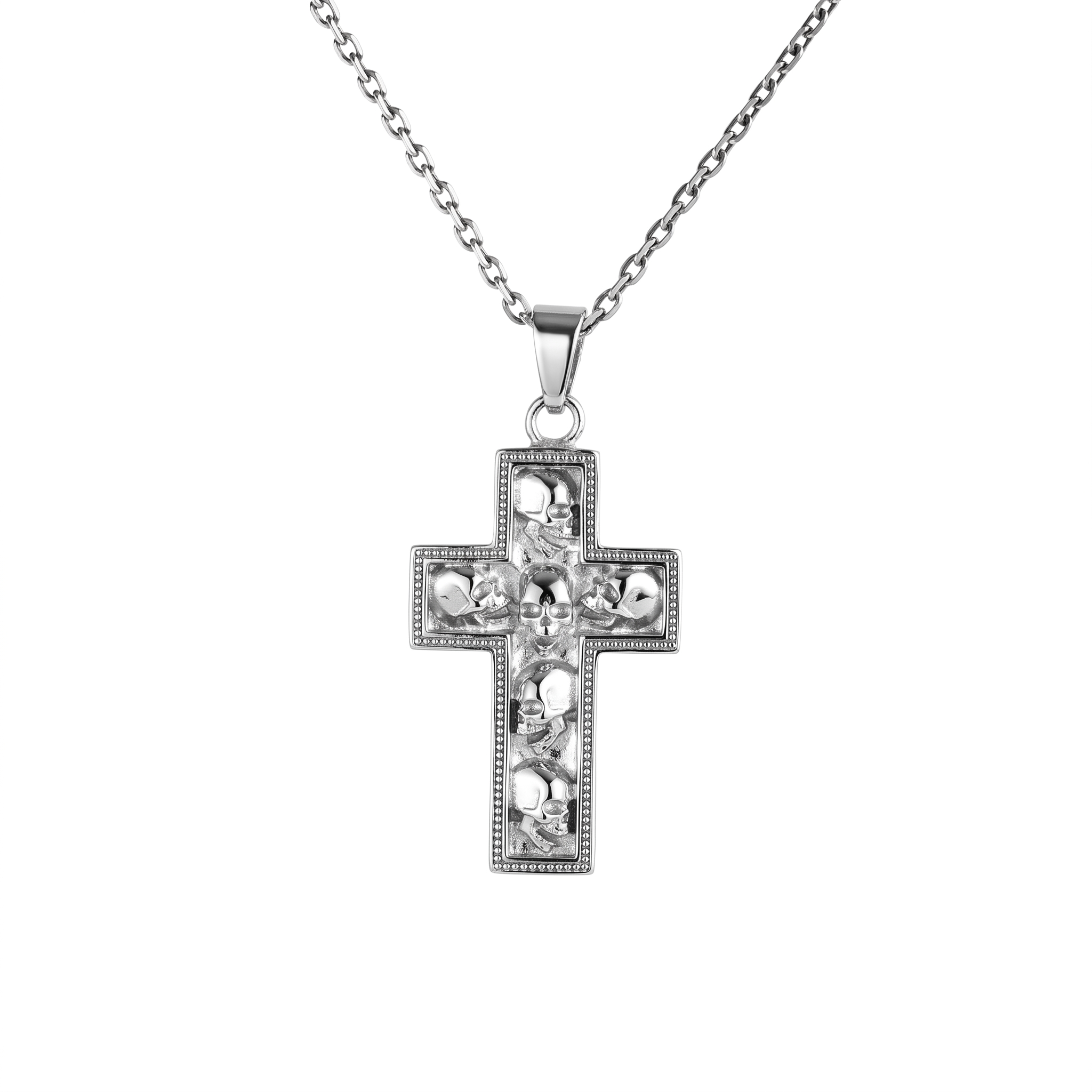 Memento Mori Six Skull Cross Necklace  Necklace  Charmora Jewelry