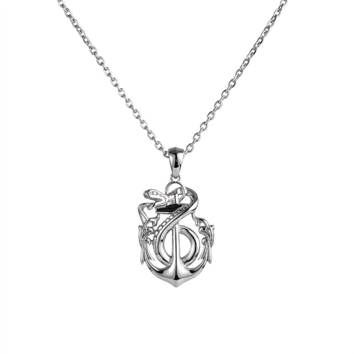 Nautical Anchor Serpent Coiled Necklace  Necklace  Charmora Jewelry