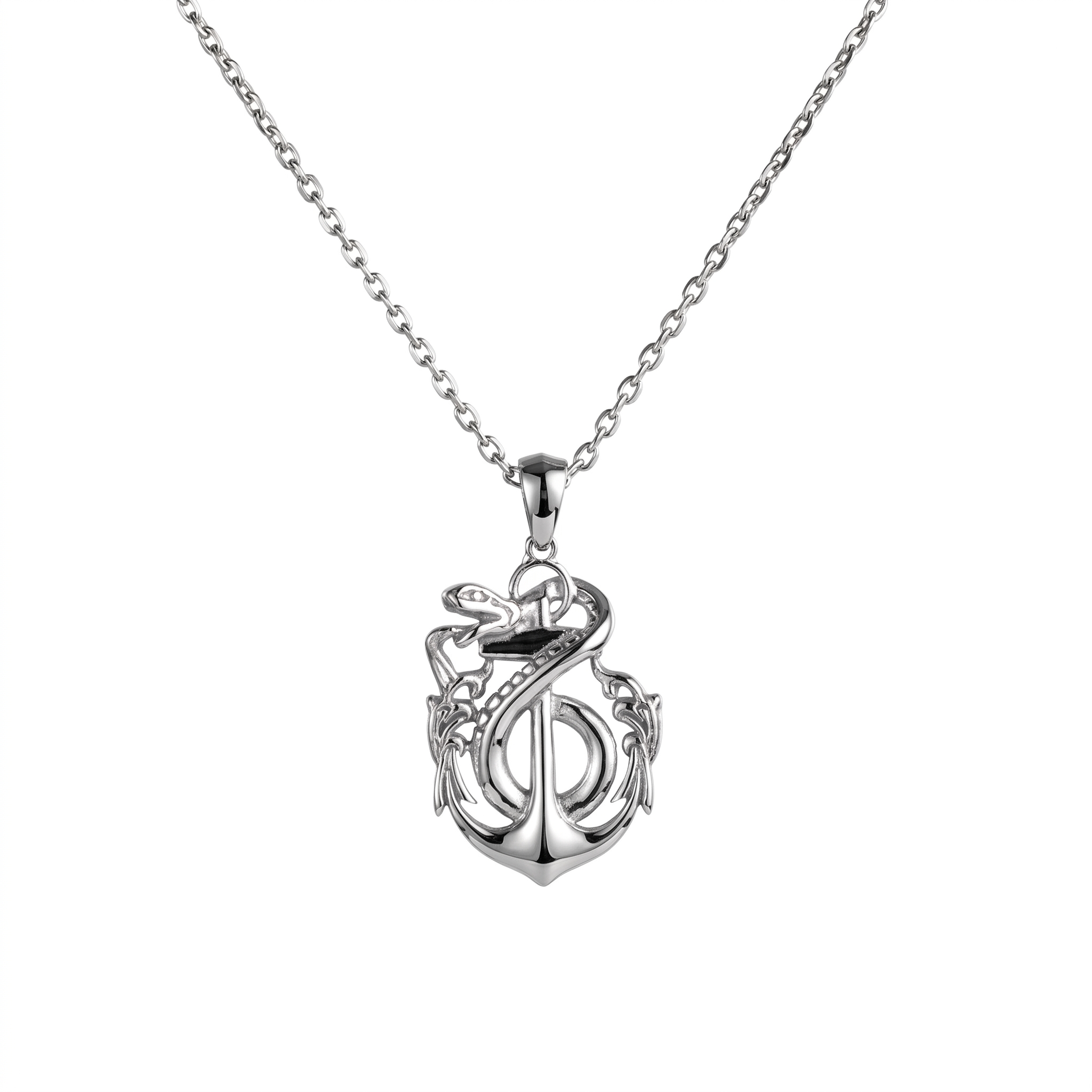 Nautical Anchor Serpent Coiled Necklace  Necklace  Charmora Jewelry