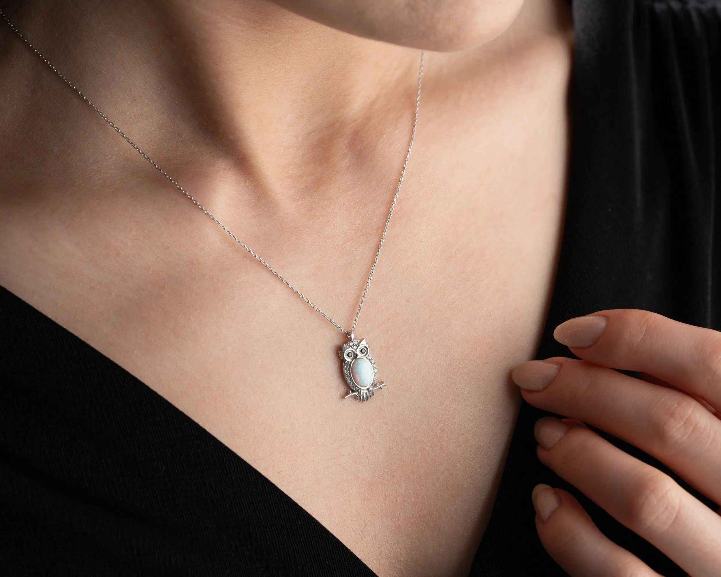 Australian Opal Owl Necklace: Handmade Sterling Silver Animal Pendant