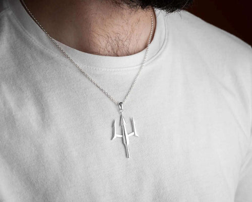 Sterling Silver Trident Necklace: Poseidon's Spear Pendant, Mythology Jewelry   Charmora Jewelry