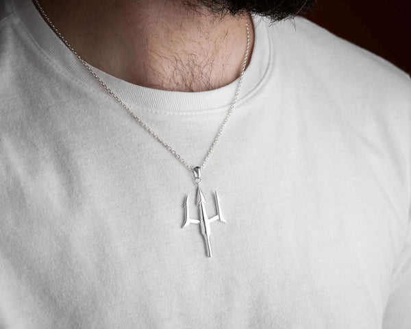 Sterling Silver Necklace Trident: Poseidon's Spear Pendant, Mythology Jewelry