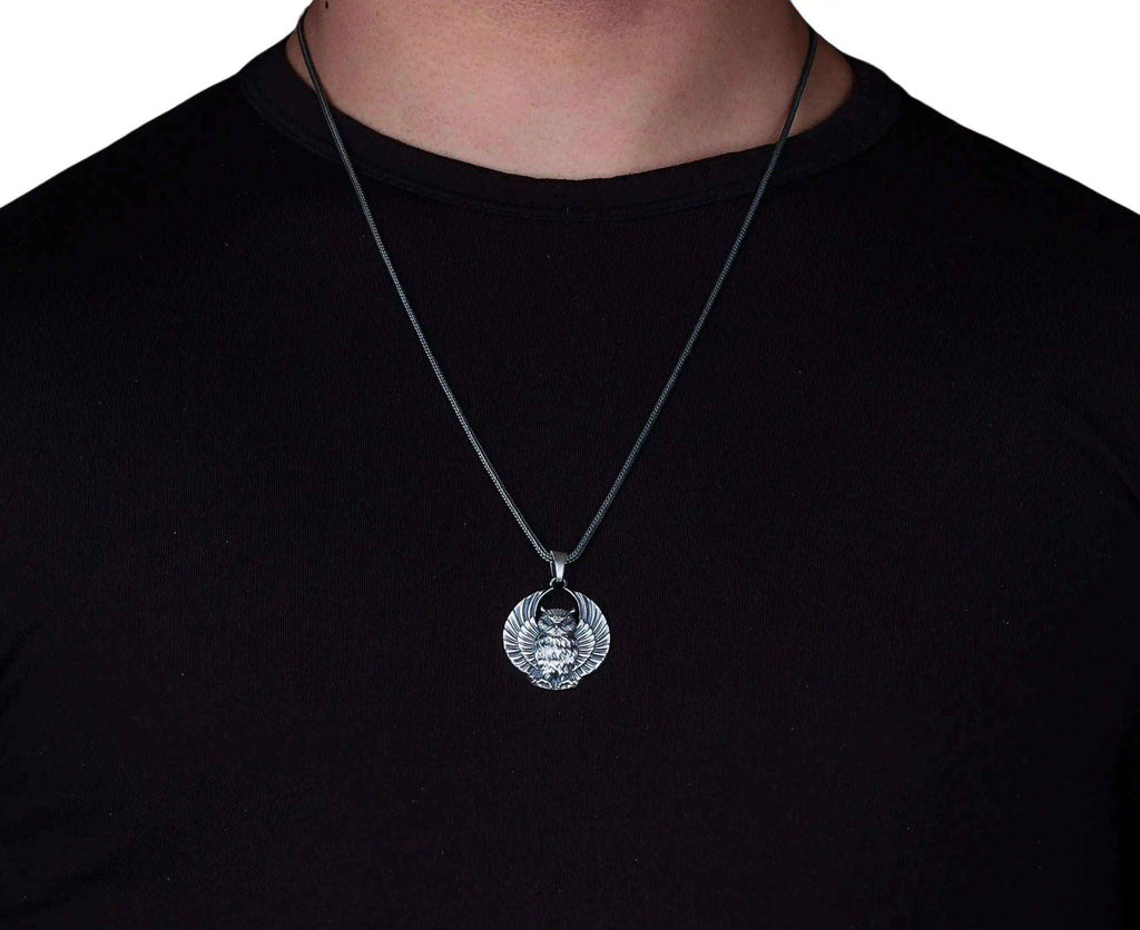 Sterling Silver Owl Pendant Necklace: Open Wings, Night Bird Jewelry