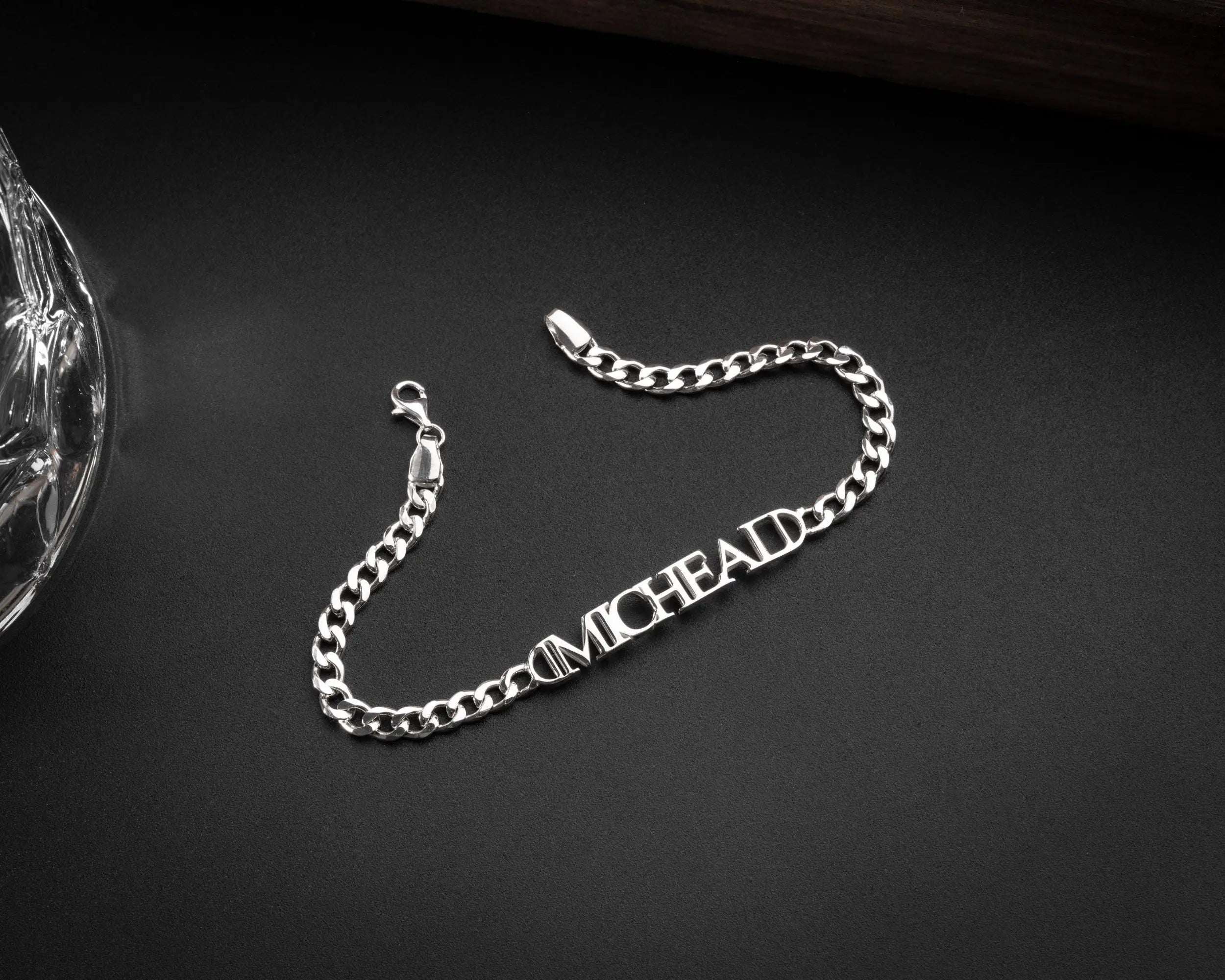 Personalized Sterling Silver Name Bracelet: Curb Chain Gift for Him   Charmora Jewelry