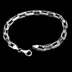 925 Sterling Silver Men’s Bracelet with Blue Stones, Handmade Chain Bracelet, Bold Masculine Jewelry