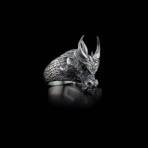 Sterling Silver Dragon Ring: Viking Fantasy Unisex Band   Charmora Jewelry