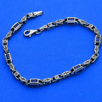 Sterling Silver Men's Bracelet: Blue Zircon Vintage Link Design