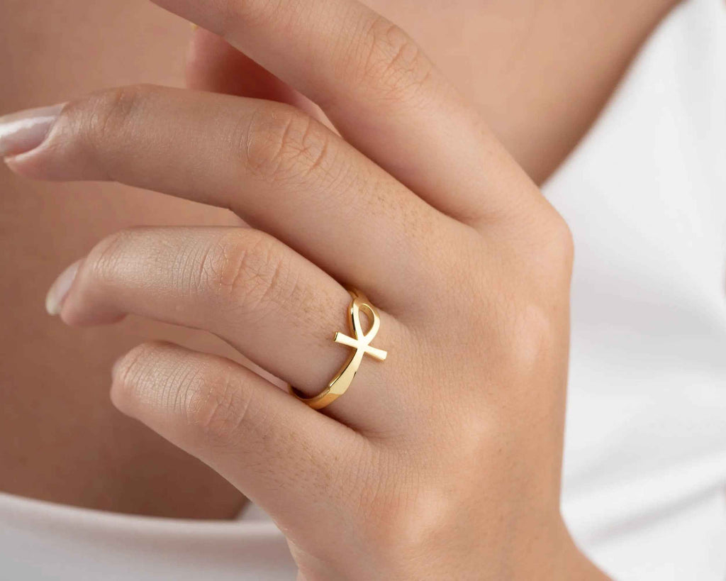 Solid Gold Ankh Ring: Egyptian Cross Jewelry, Handcrafted Gift