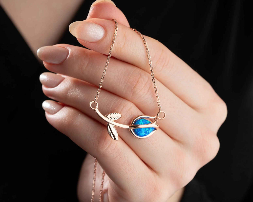Blue Opal Tulip Necklace: 925 Sterling Silver Pendant