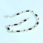Black Zircon Baguette Stone Bracelet Handmade Sterling Silver Chain   Charmora Jewelry