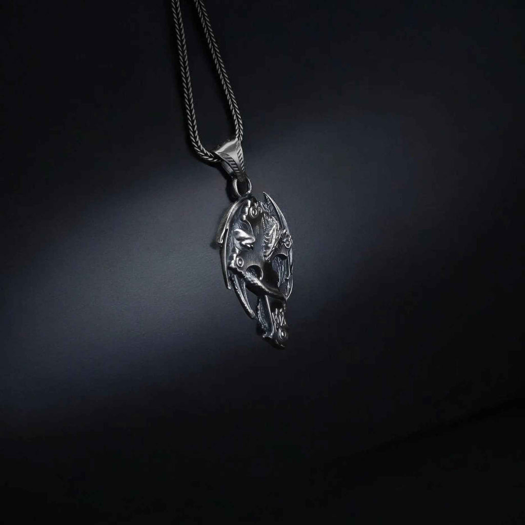 925 Silver Dragon Cross Necklace | Handmade Gothic Faith Men Jewelry