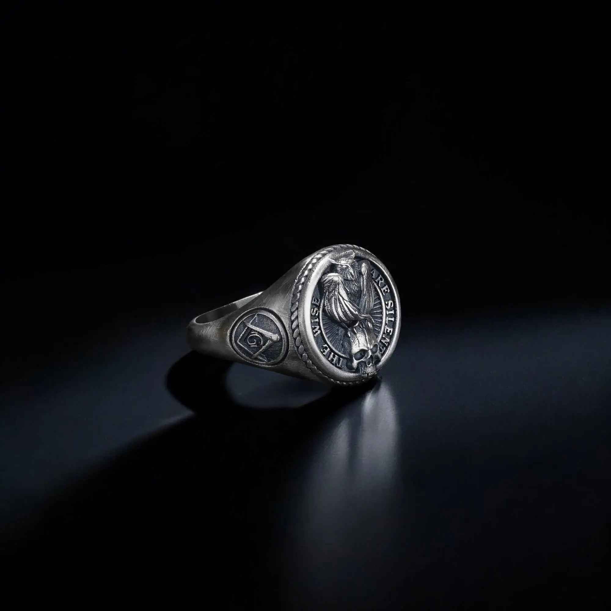 Oxidized Sterling Silver Owl Skull Ring: Gothic Biker Jewelry