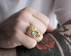 Sterling Silver Skull Ring: Turquoise Zircon Gothic Mens Jewelry