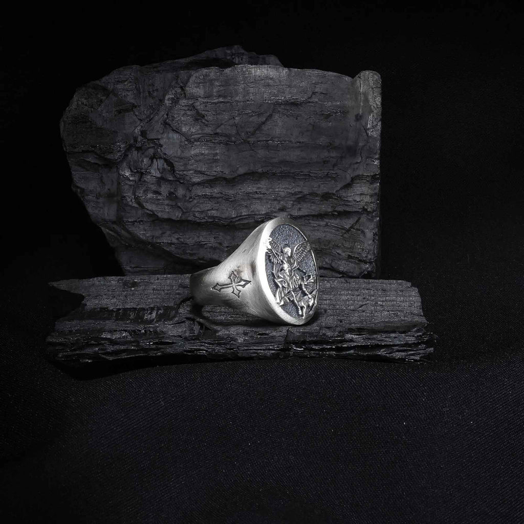 Sterling Silver Saint Michael Archangel Ring: Christian Protection Jewelry