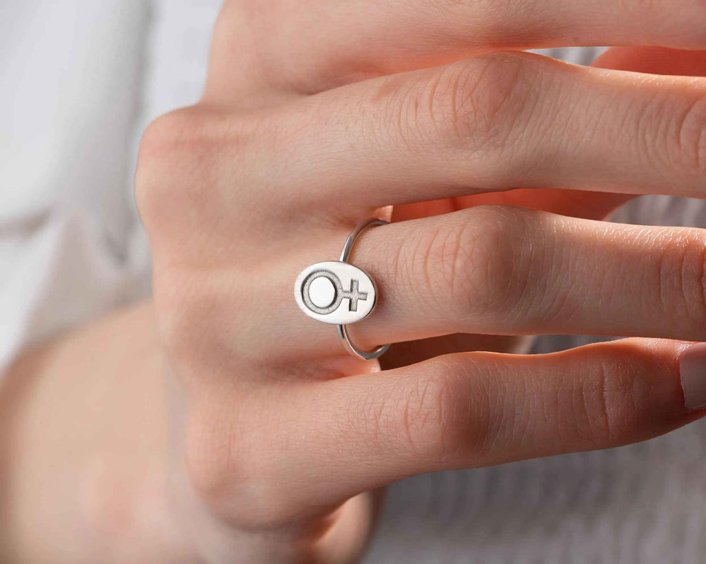 Sterling Silver Female Symbol Ring: Feminist Venus Jewelry