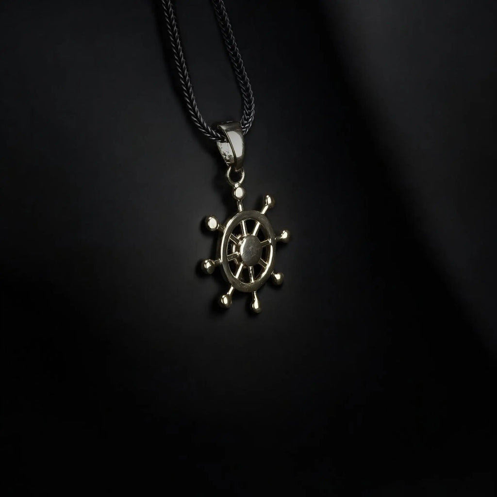 Sterling Silver Nautical Ship Wheel Necklace Gold Pendant   Charmora Jewelry