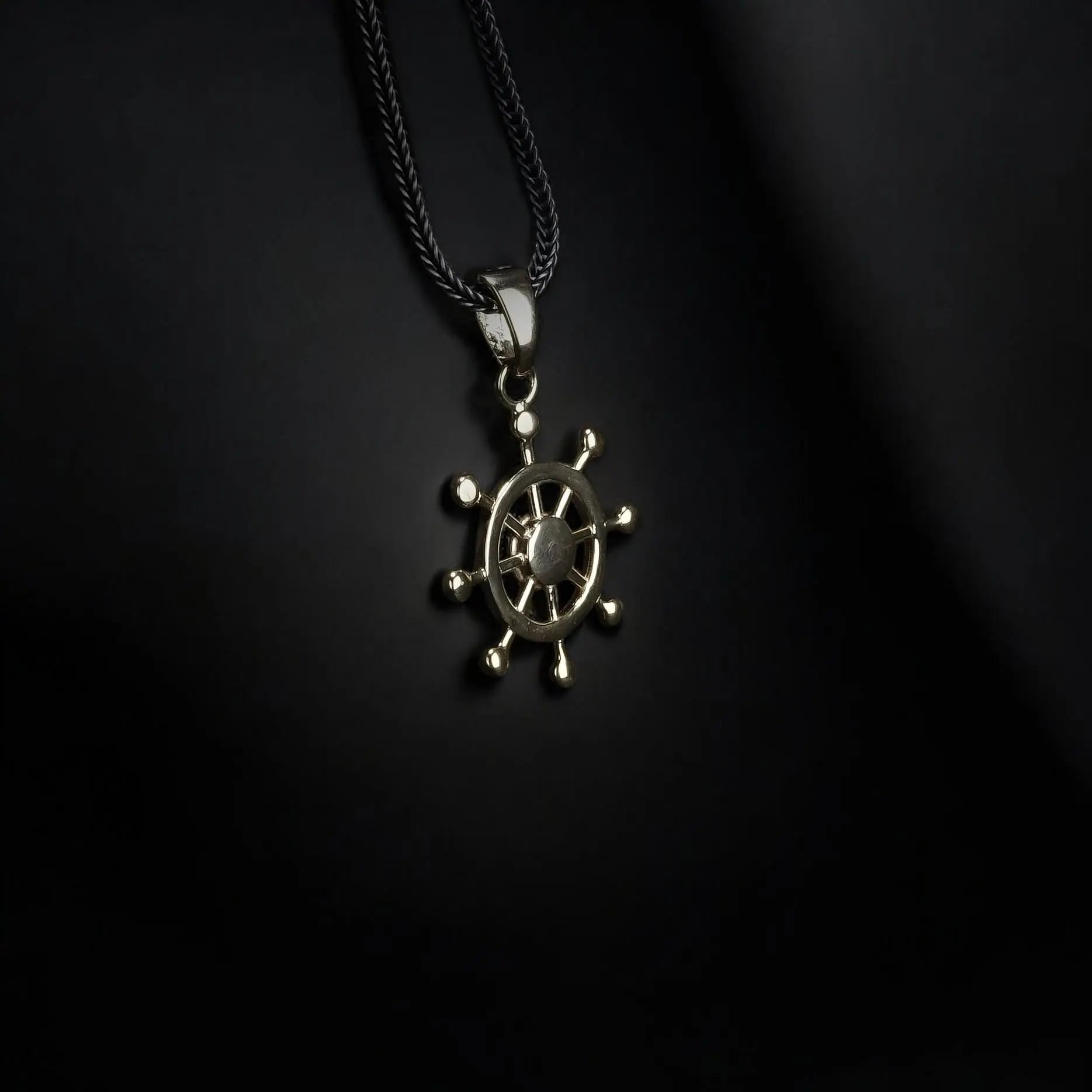 Sterling Silver Nautical Ship Wheel Necklace Gold Pendant   Charmora Jewelry