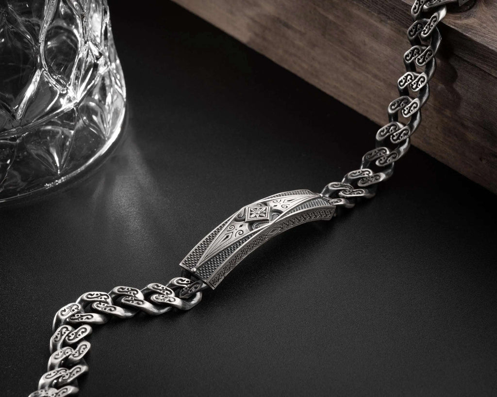 925 Sterling Silver Men’s ID Bracelet: Vintage Chain Gift for Him   Charmora Jewelry