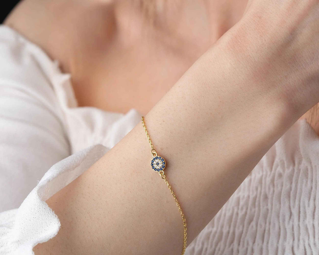 Sterling Silver Blue Evil Eye Bracelet, Spiritual Protection Jewelry