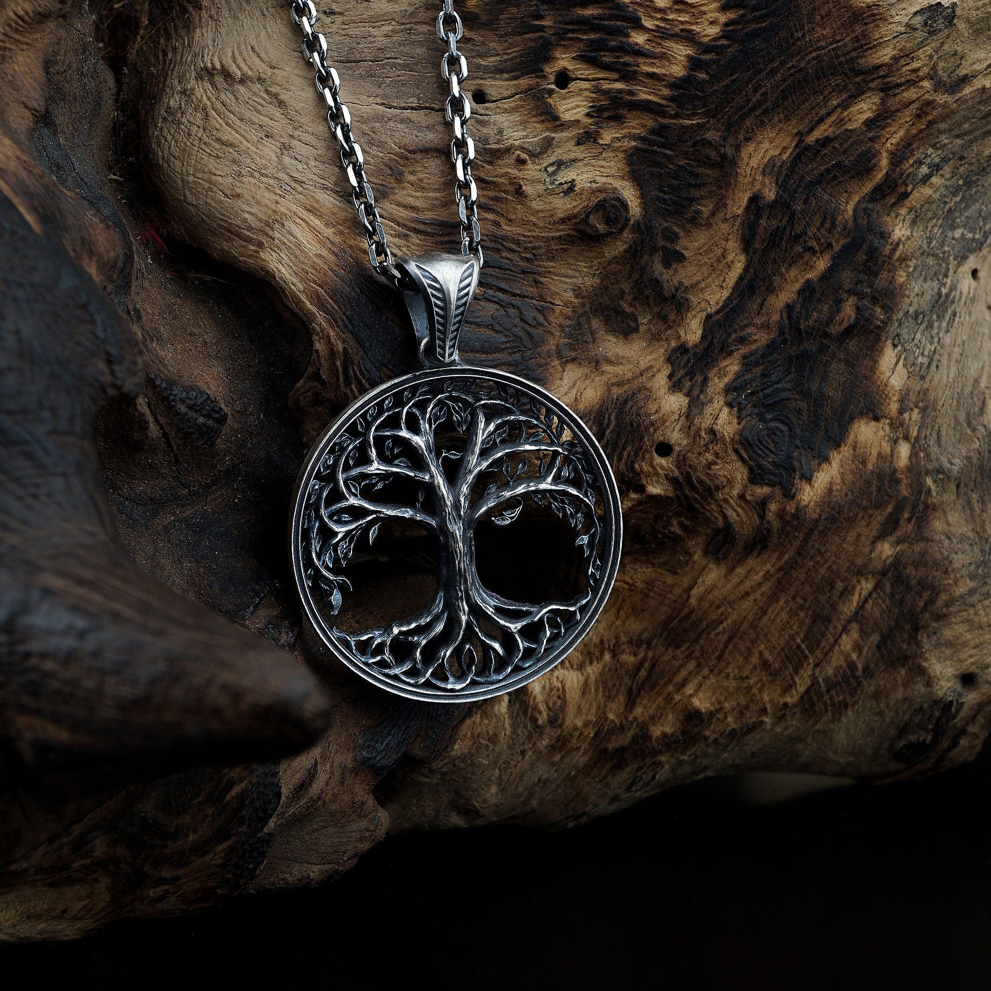 Sterling Silver Yggdrasil Necklace: Viking Tree of Life Pendant