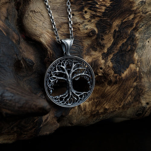 Sterling Silver Yggdrasil Necklace: Viking Tree of Life Pendant   Charmora Jewelry