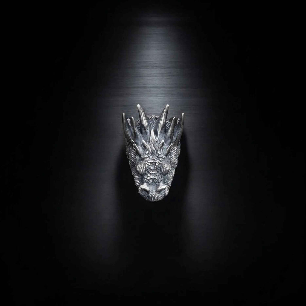 Oxidized Sterling Silver Dragon Ring: Gothic Mens Jewelry