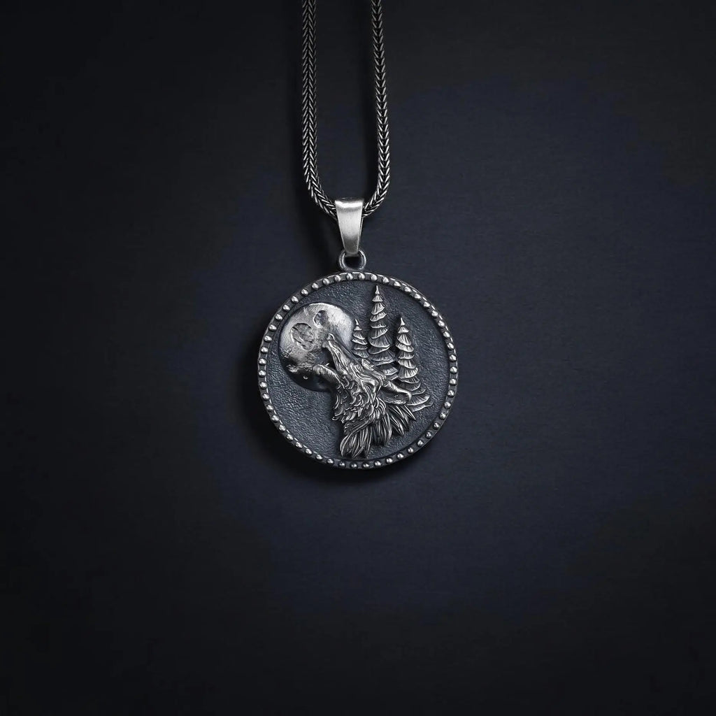 Sterling Silver Howling Wolf Necklace: Handmade Animal Pendant Men   Charmora Jewelry