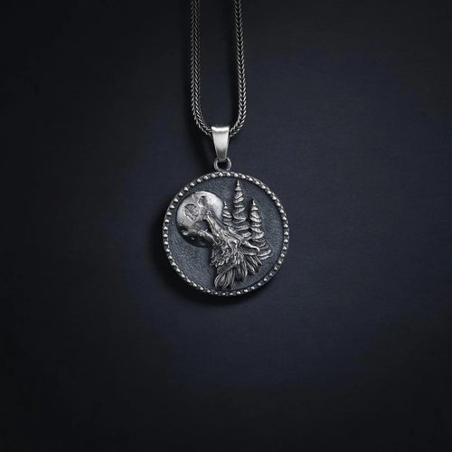 Sterling Silver Howling Wolf Necklace: Handmade Animal Pendant Men   Charmora Jewelry
