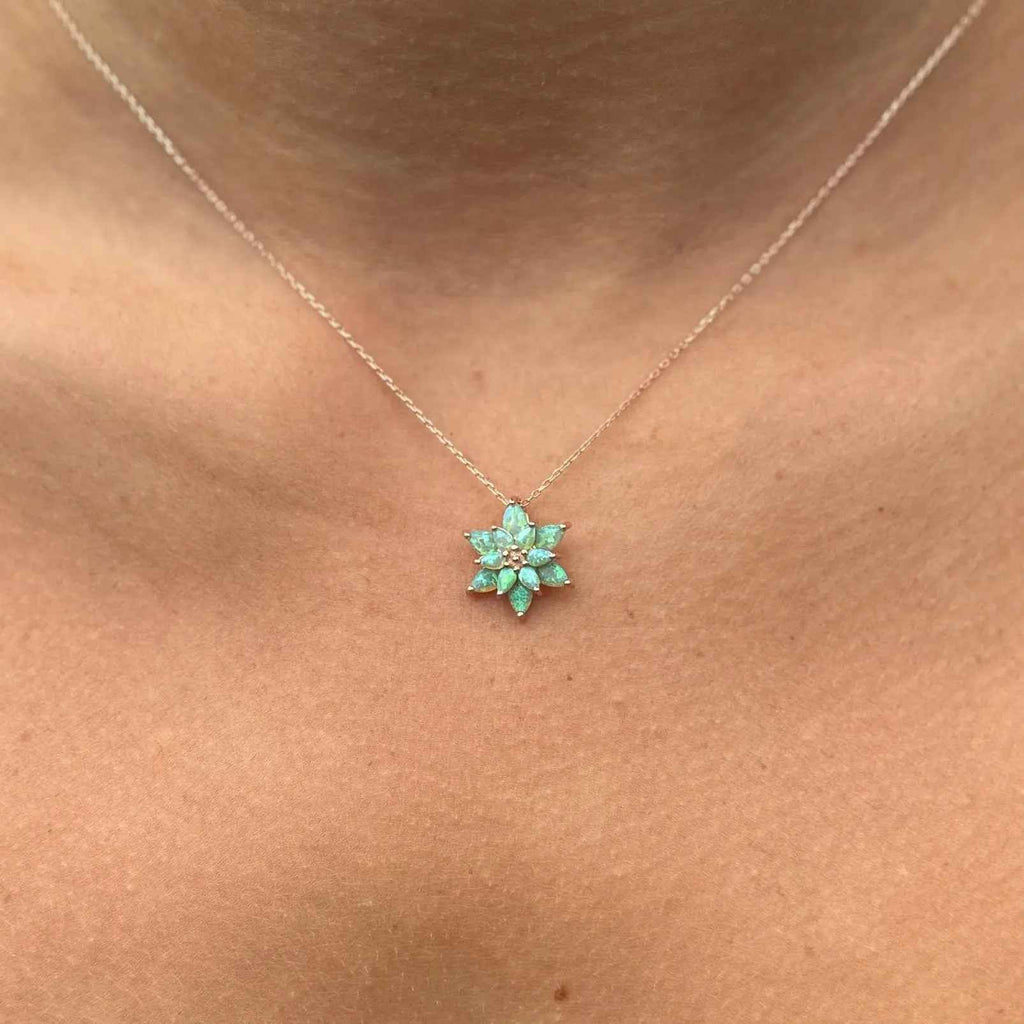 Sterling Silver Lotus Necklace: Green Australian Opal, Handmade