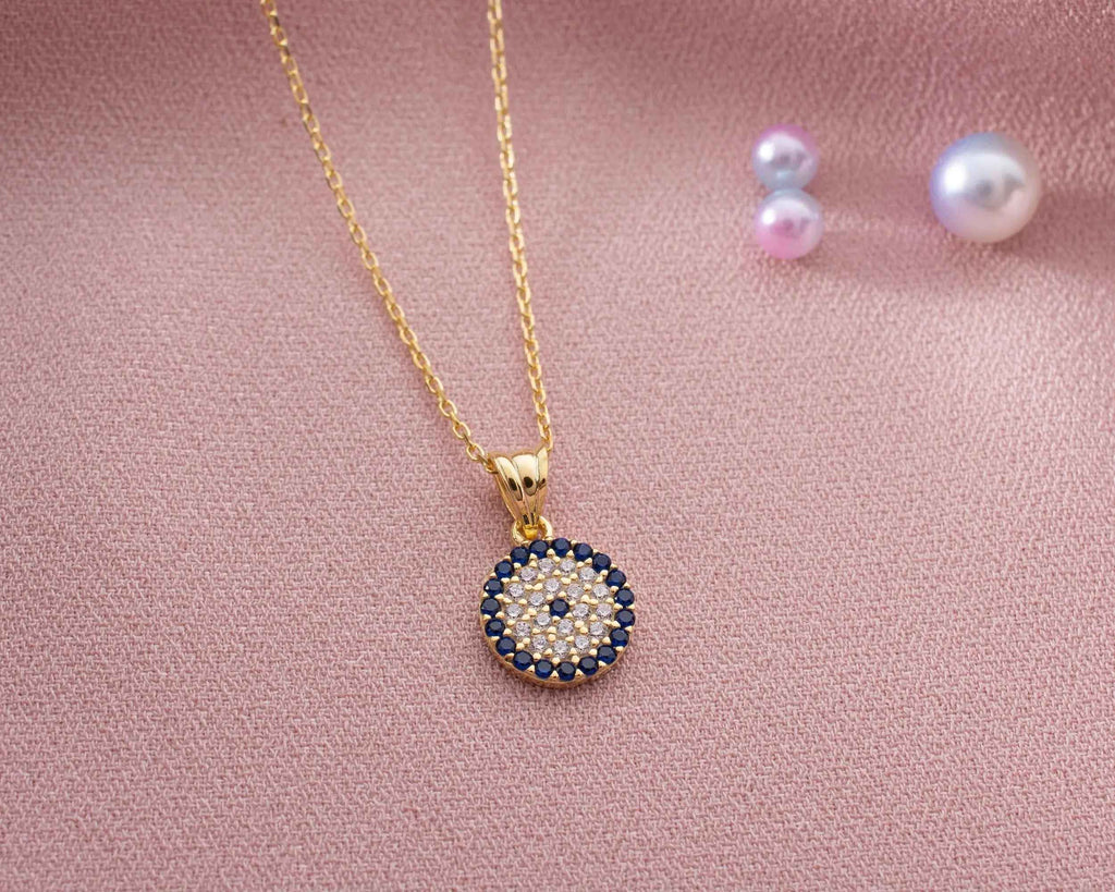 Sterling Silver Blue Evil Eye Necklace: Gold Protection Charm