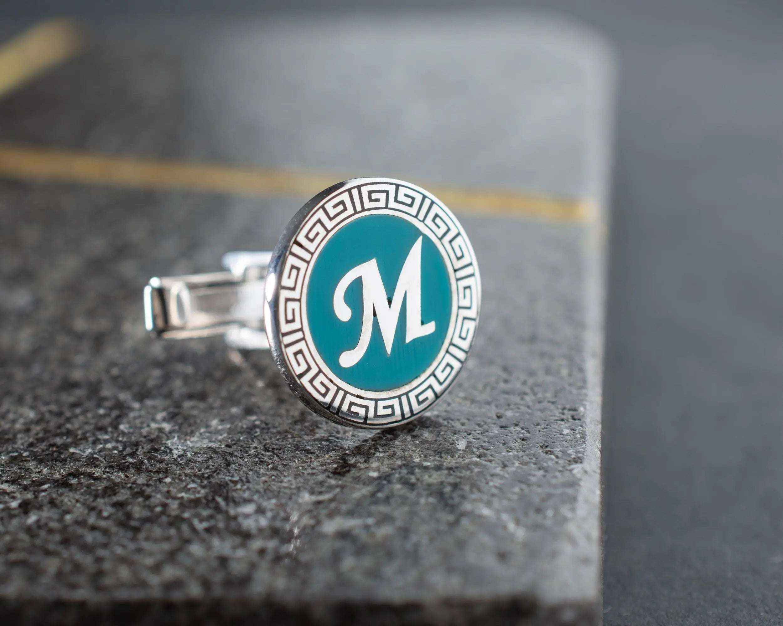 Sterling Silver Enamel Initial Cufflinks, Personalized Gift