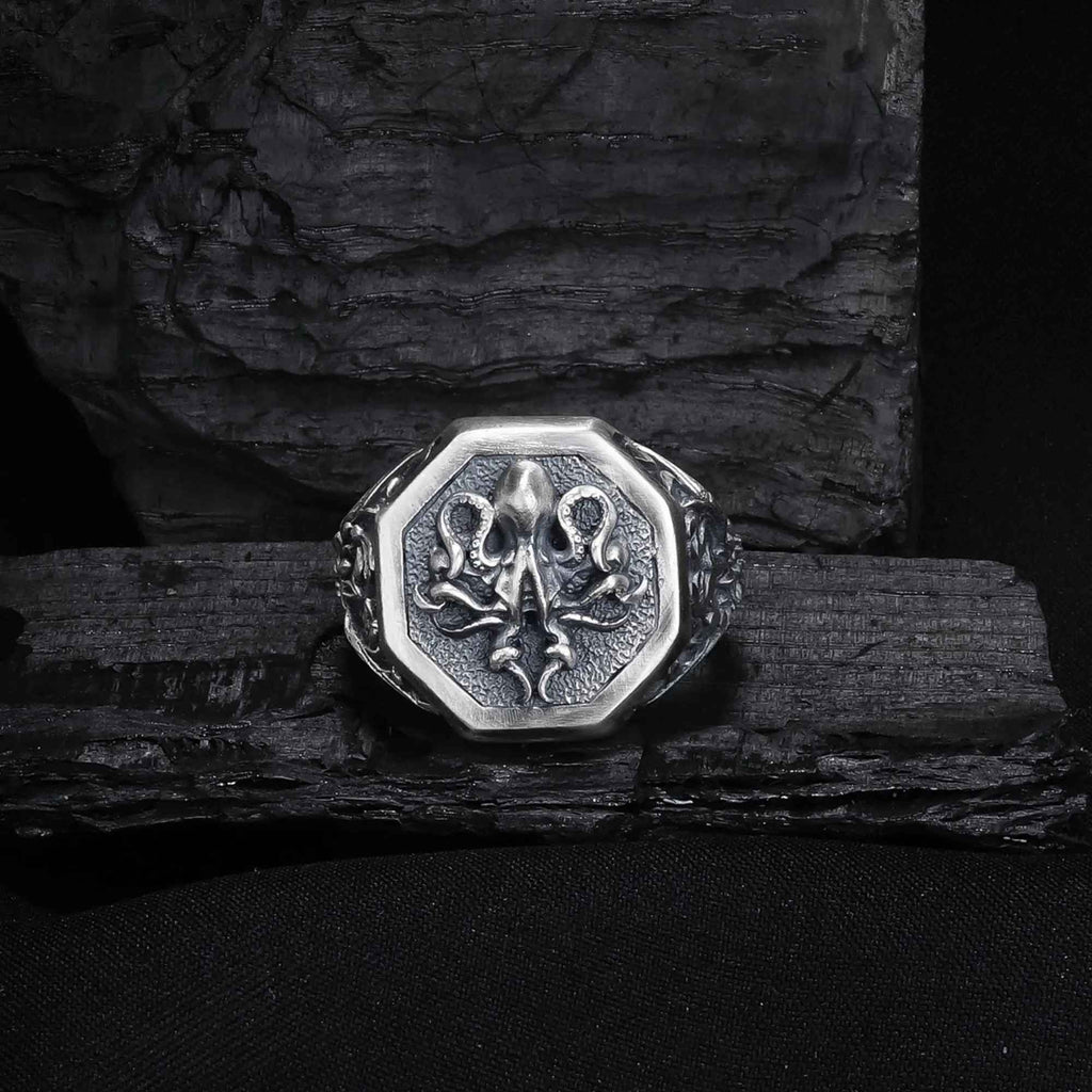 Octopus Men's Silver Ring, Lovecraft Cthulhu Statement Ring, Nautical Jewelry, Mythical Creature Gift