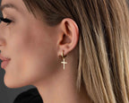 Solid Gold Cross Earrings, Religious Jewelry, Christmas Gift