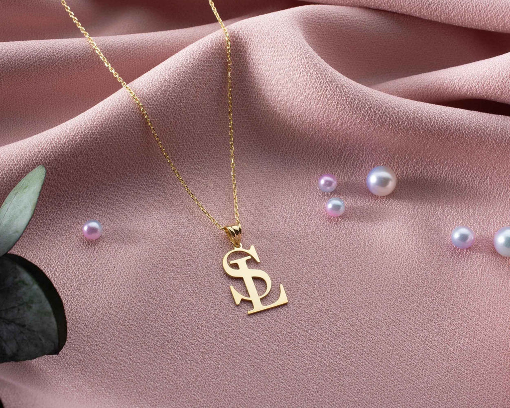 Sterling Silver Two Initial Necklace: Personalized Letter Pendant
