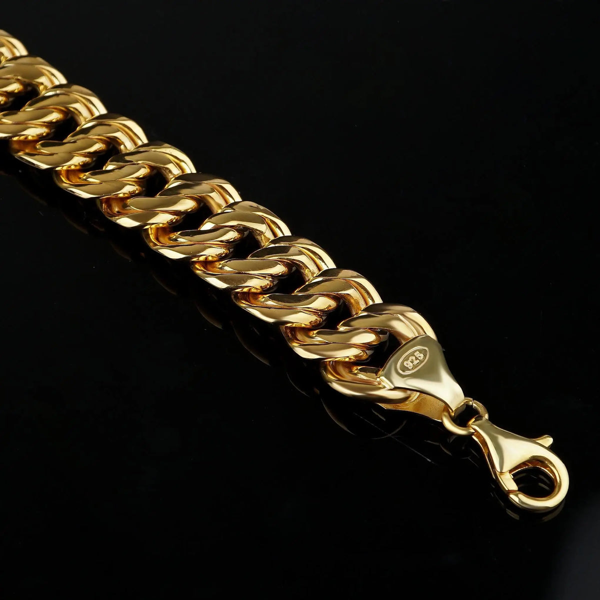 Gold Tone Curb Chain Men’s Bracelet 925 Silver, Gift for Him   Charmora Jewelry