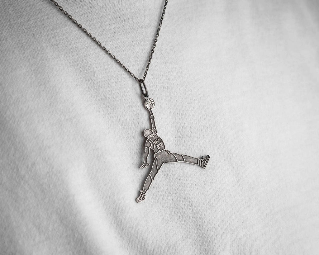 Handmade Sterling Silver Basketball Player Pendant Necklace   Charmora Jewelry