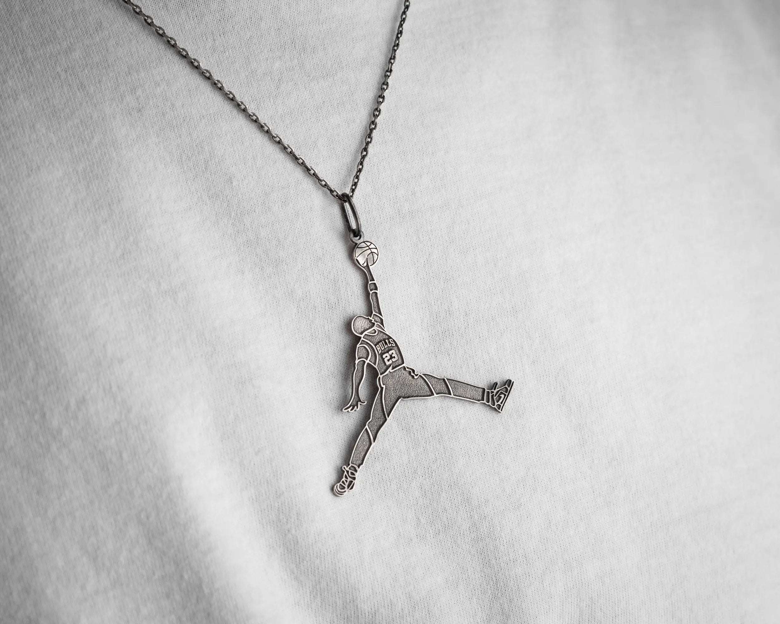 Handmade Sterling Silver Basketball Player Pendant Necklace   Charmora Jewelry