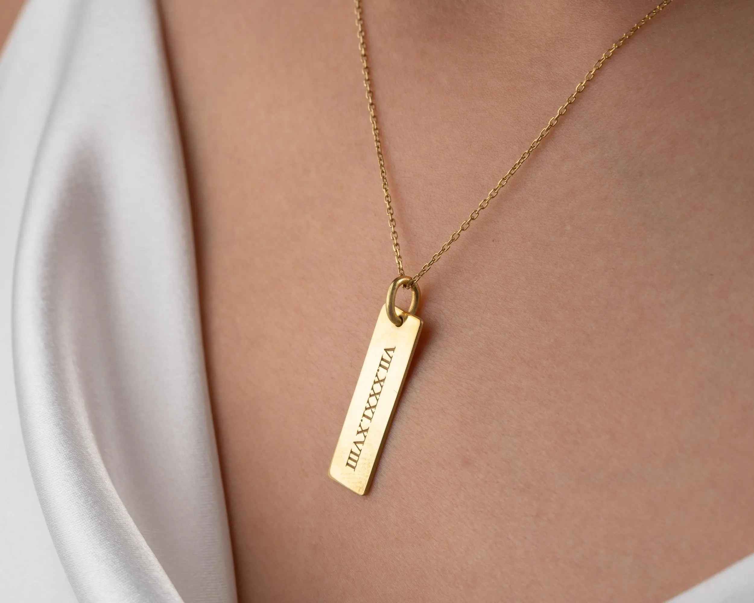 Personalized Sterling Silver Roman Numeral Date Necklace