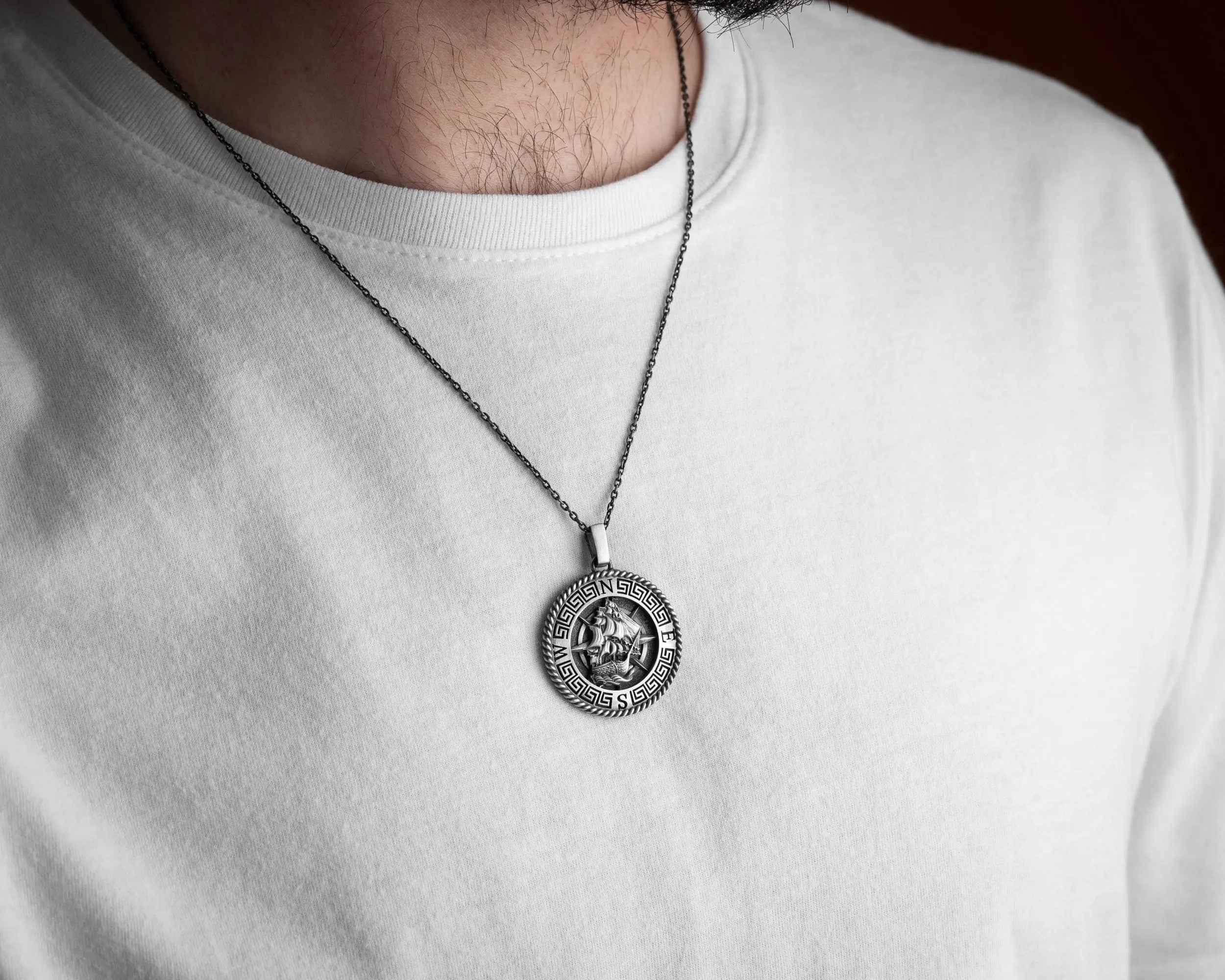 Sterling Silver Viking Boat Necklace: Norse Mythology Pendant