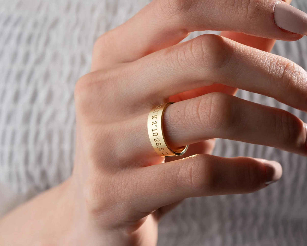 Silver Coordinates Engraved GPS Ring, Personalized Anniversary Gift